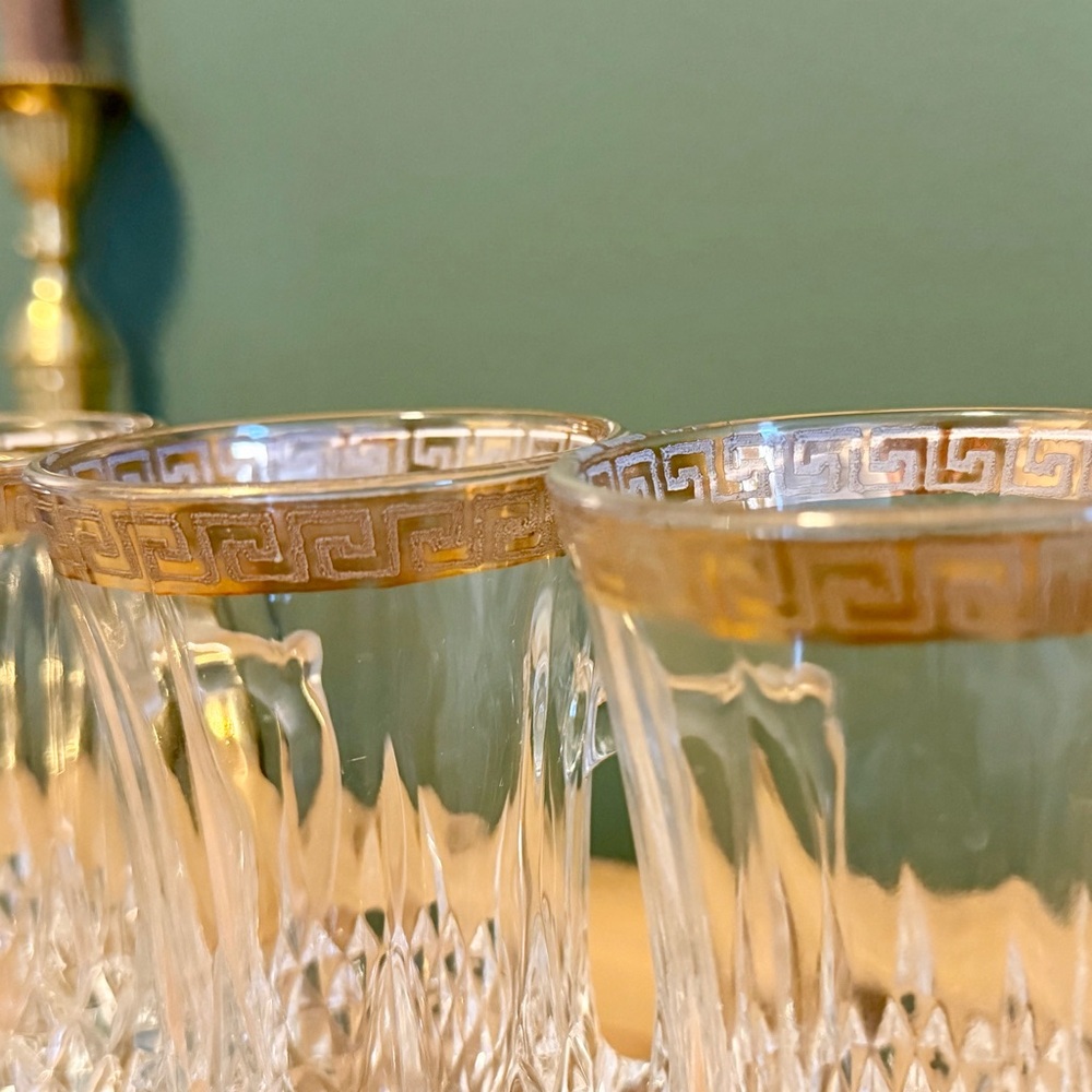 Vintage Astra Gold Cut Crystal Mugs – Gold Greek Key Trim – Set of 4 - Picture 9 of 11